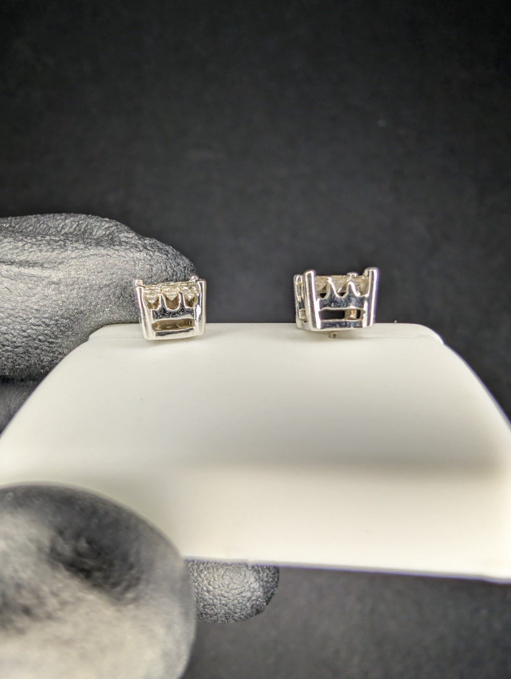 Solid 14K White Gold 6.2mm Natural Princess Cut Diamond Cluster Stud Earrings