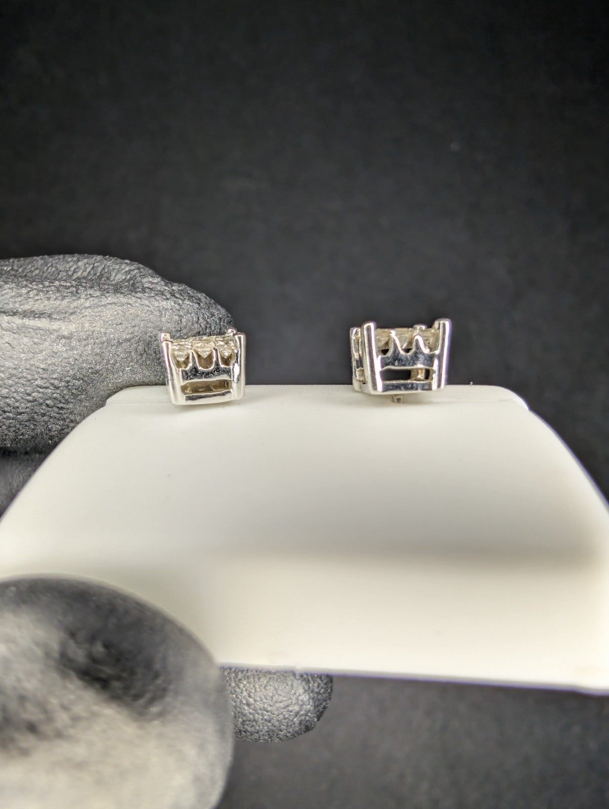 Solid 14K White Gold 6.2mm Natural Princess Cut Diamond Cluster Stud Earrings