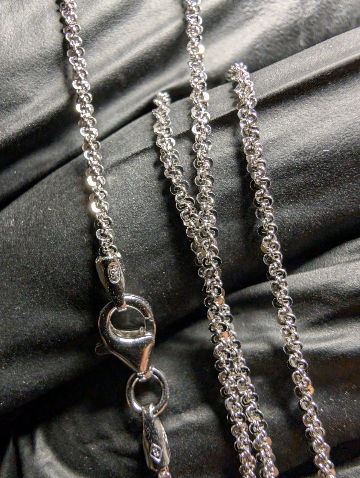 Solid 925 Italian Sterling Silver 1.7mm 18in Twisted Rock / Sparkle Necklace