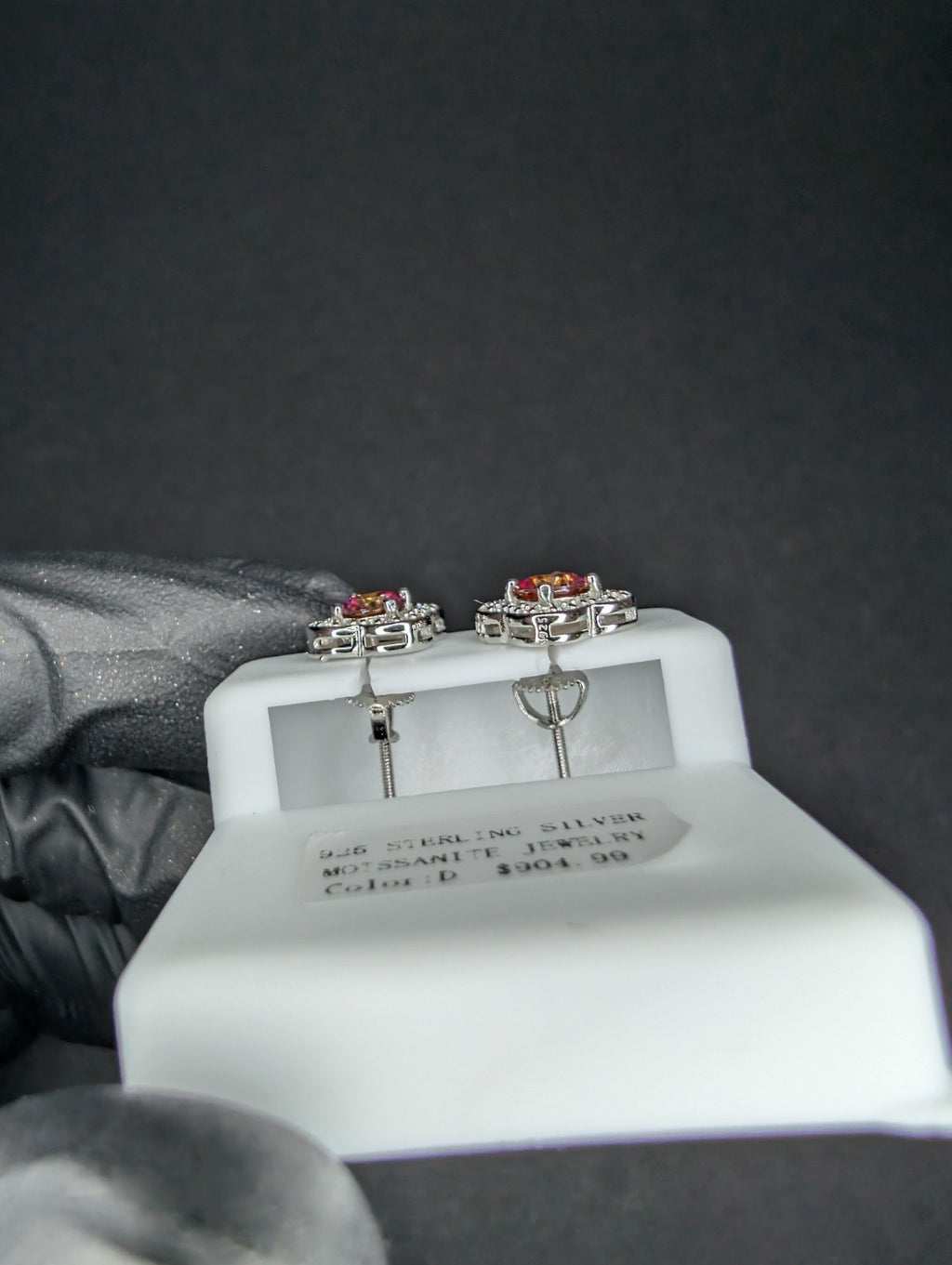Solid 925 Sterling Silver GRA Certified Red Moissanite w/ Flower Halo Studs