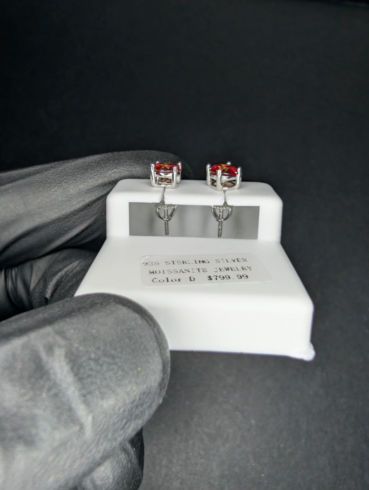 Solid 925 Silver GRA Certified 6mm Ruby Red Moissanite Solitaire Studs