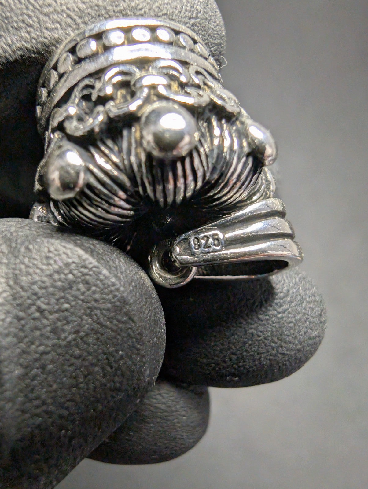 Solid 925 Sterling Silver Oxidized 3D Crown Pendant