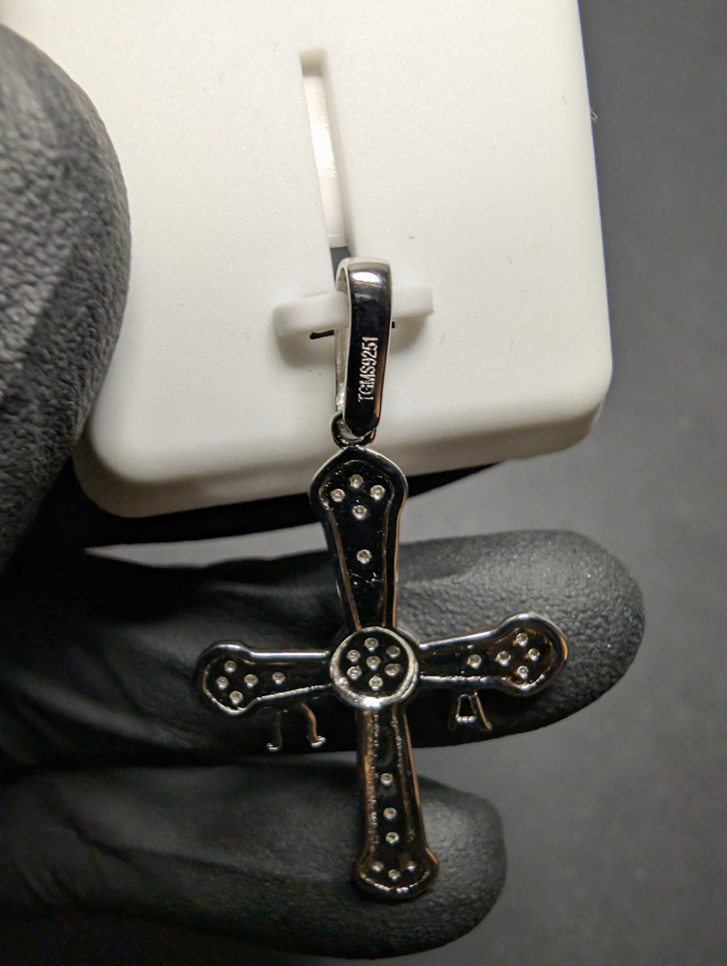 Solid 925 Sterling Silver Iced Out VVS D Moissanite Alpha & Omega Cross Pendant