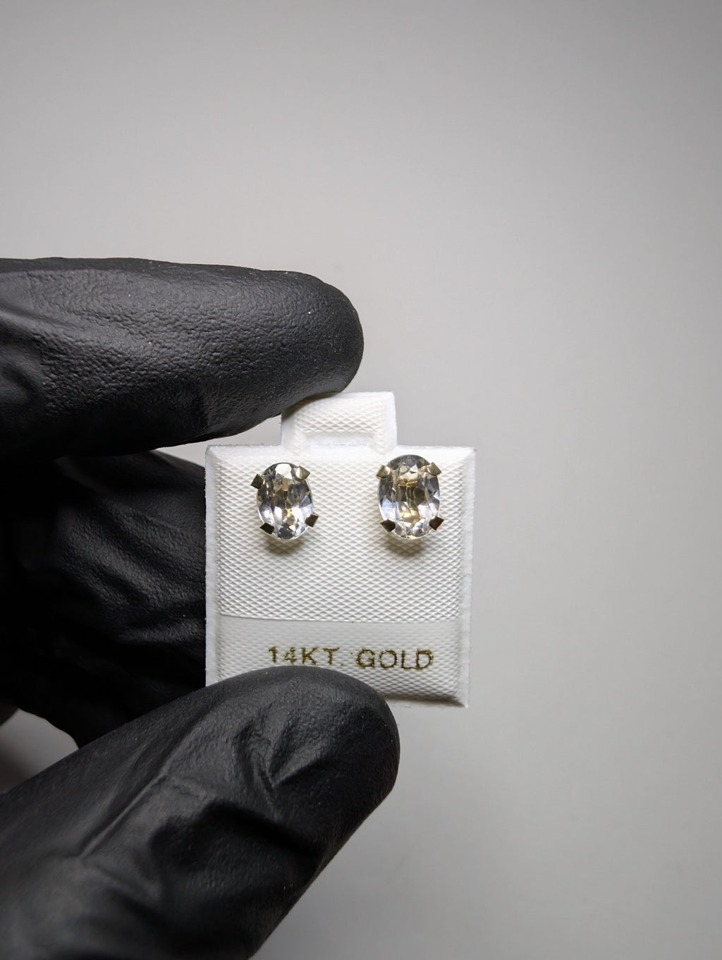 14K Yellow Gold 7.4mm x 5.7mm White Topaz Stud Earrings