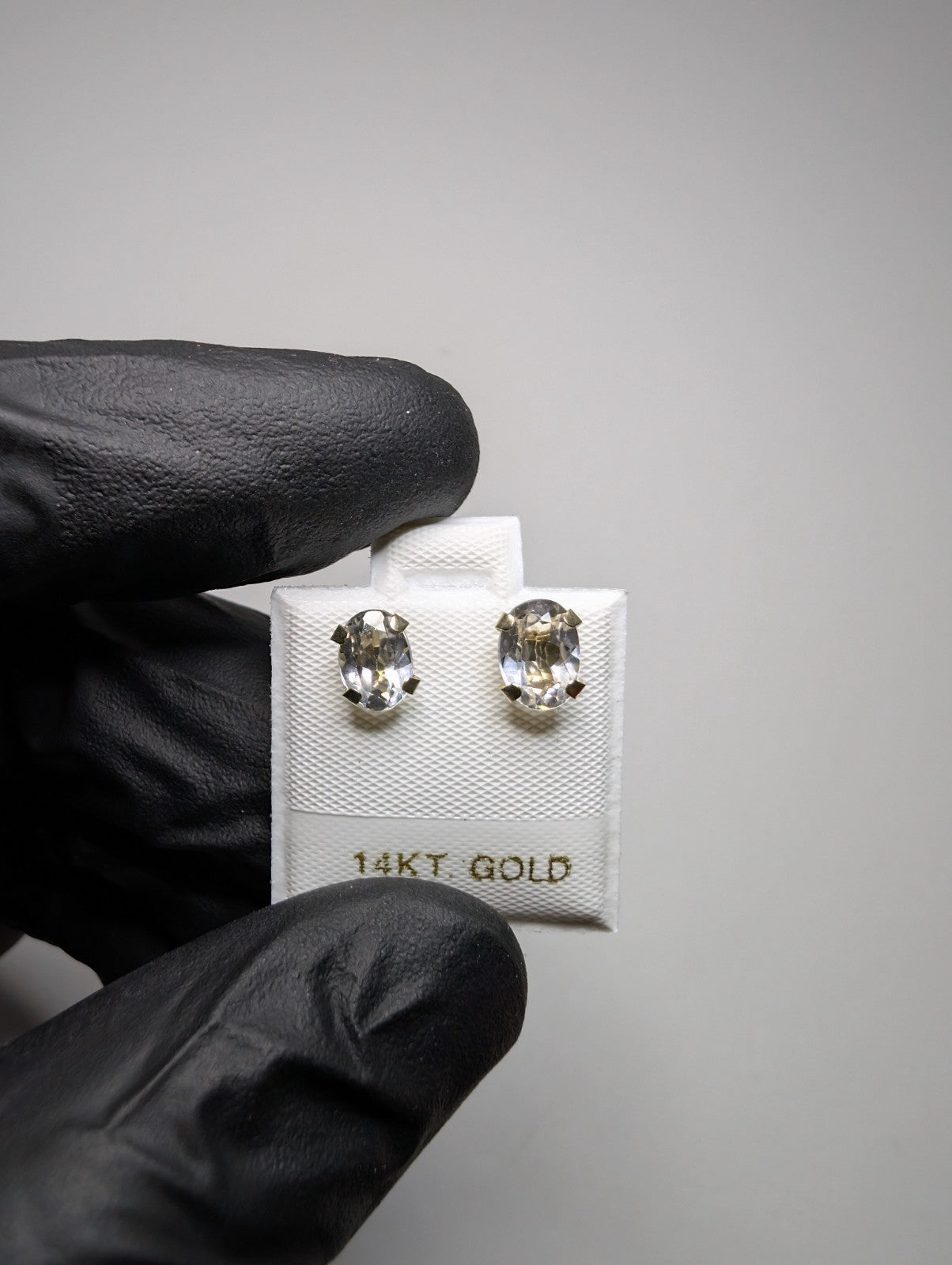 14K Yellow Gold 7.4mm x 5.7mm White Topaz Stud Earrings