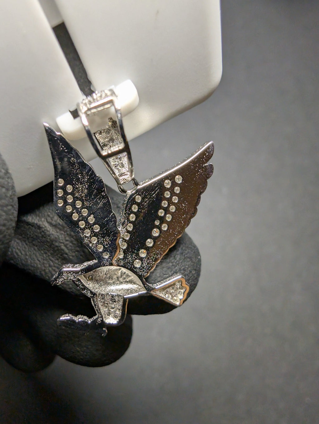 Solid 925 Sterling Silver Iced Out VVS D Moissanite Detailed Eagle Pendant