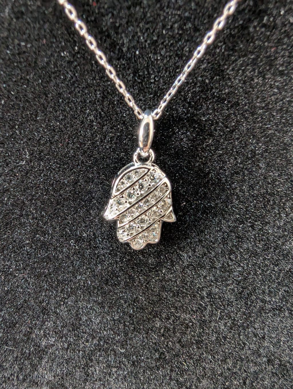 Solid 925 Sterling Silver Moissanite Hamsa Pendant and 16in-18in Anchor Necklace