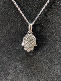Solid 925 Sterling Silver Moissanite Hamsa Pendant and 16in-18in Anchor Necklace