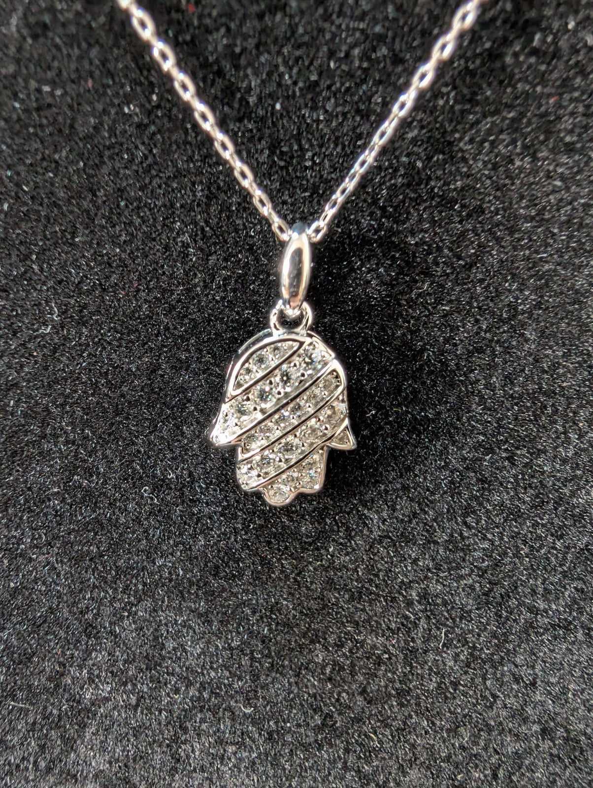 Solid 925 Sterling Silver Moissanite Hamsa Pendant and 16in-18in Anchor Necklace
