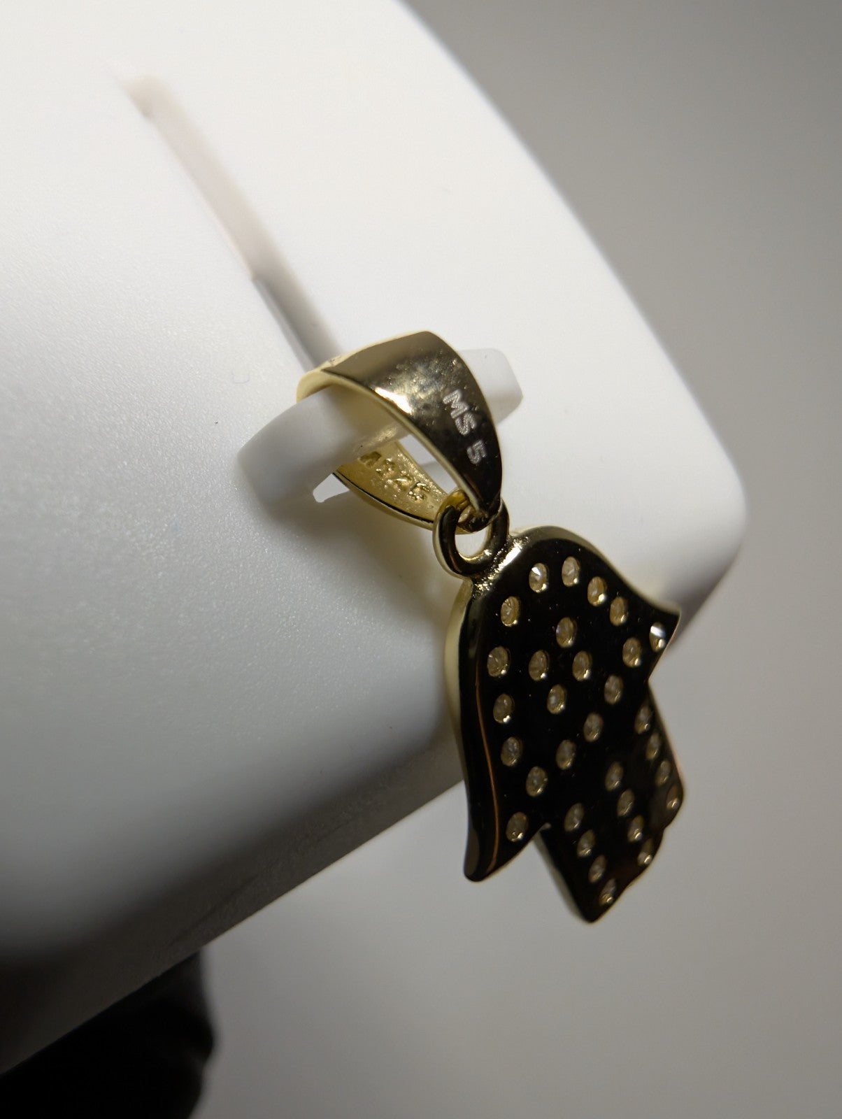 Gold over Solid 925 Sterling Silver Icy VVS D Color Moissanite Hamsa Pendant