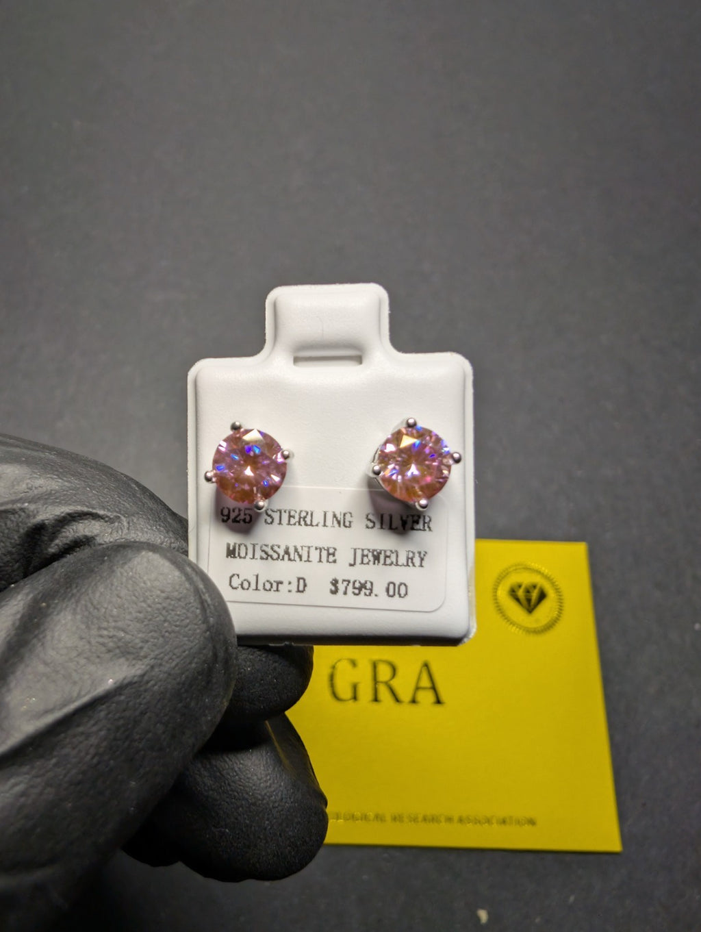 Solid 925 Silver GRA Certified 6mm Vibrant Pink Moissanite Solitaire Studs