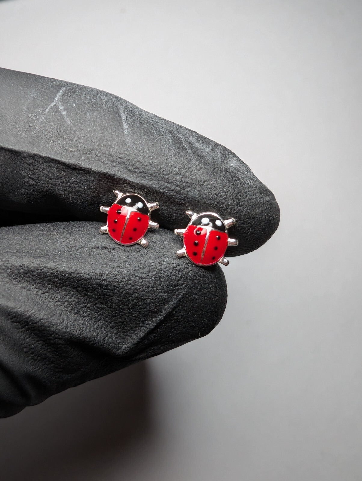 Solid 925 Sterling Silver 6.8mm Ladybug Stud Earrings