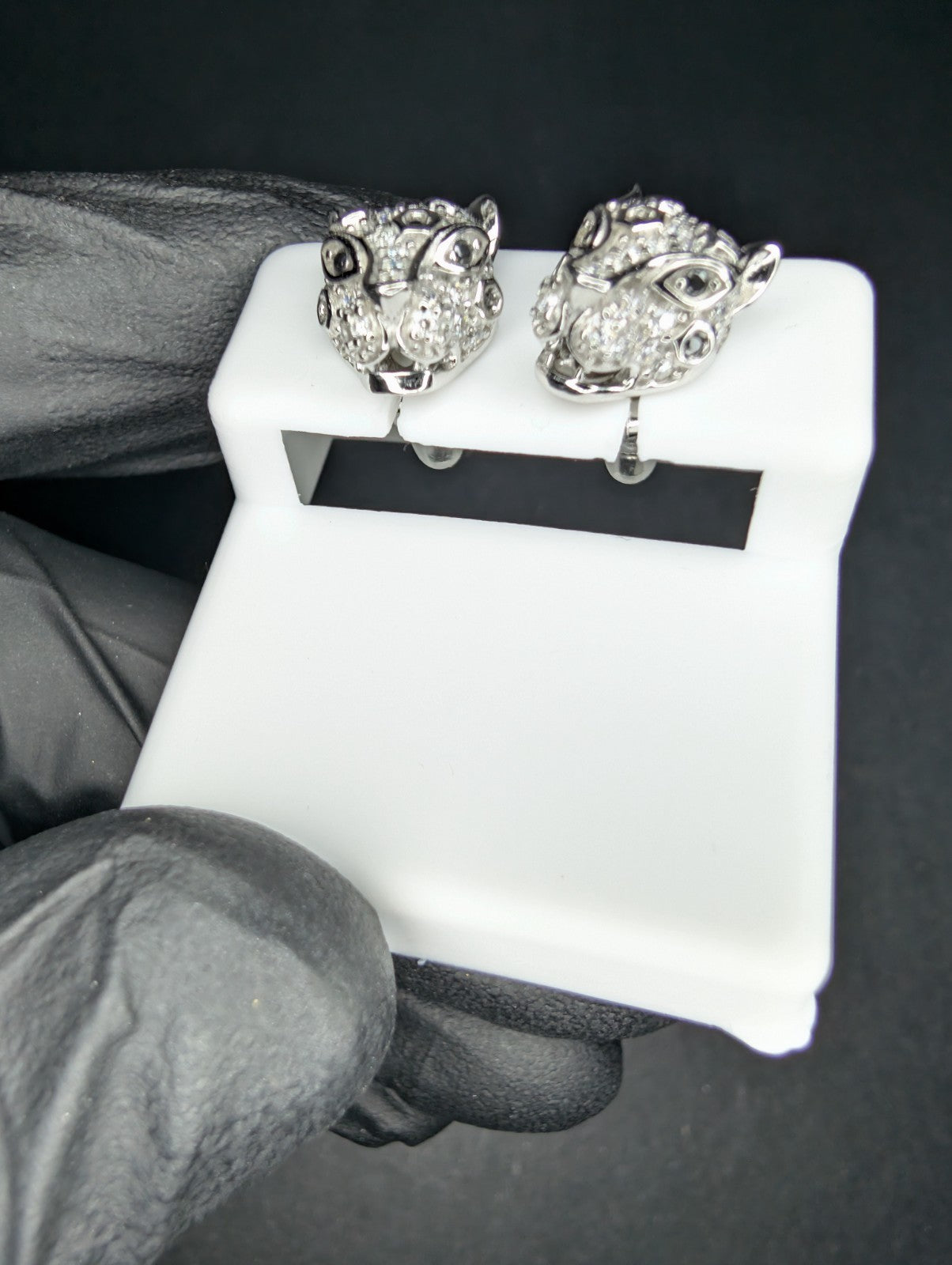 Solid 925 Sterling Silver Black and White VVS D Moissanite Cheetah Stud Earrings