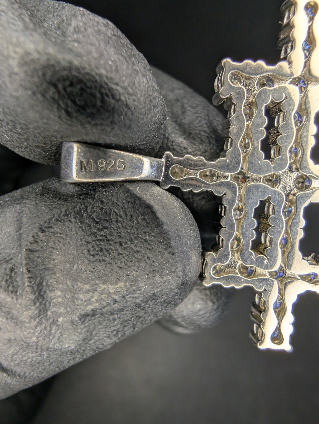 Solid 925 Sterling Silver VVS D Moissanite Tennis Triple Cross Pendant