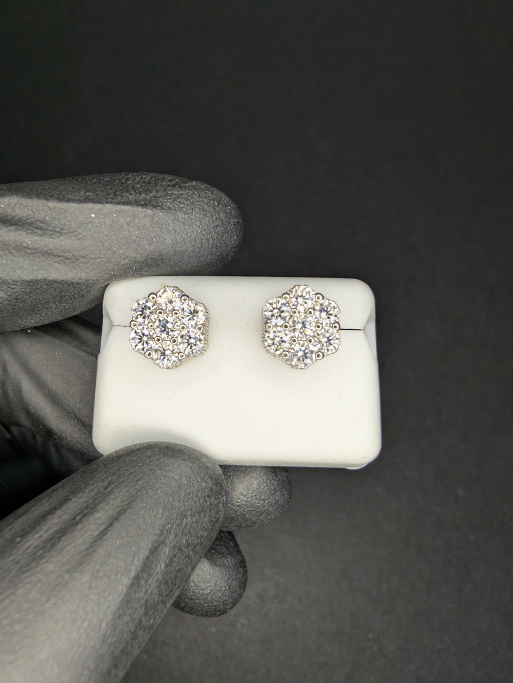 Solid 925 Sterling Silver VVS D Moissanite 8.9mm 3D Honeycomb Cluster Studs