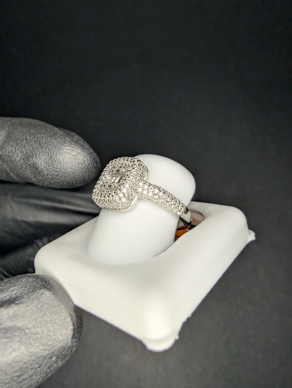 Solid 925 Silver VVSD Baguette and Round Moissanite Cluster Cocktail Ring Size 7