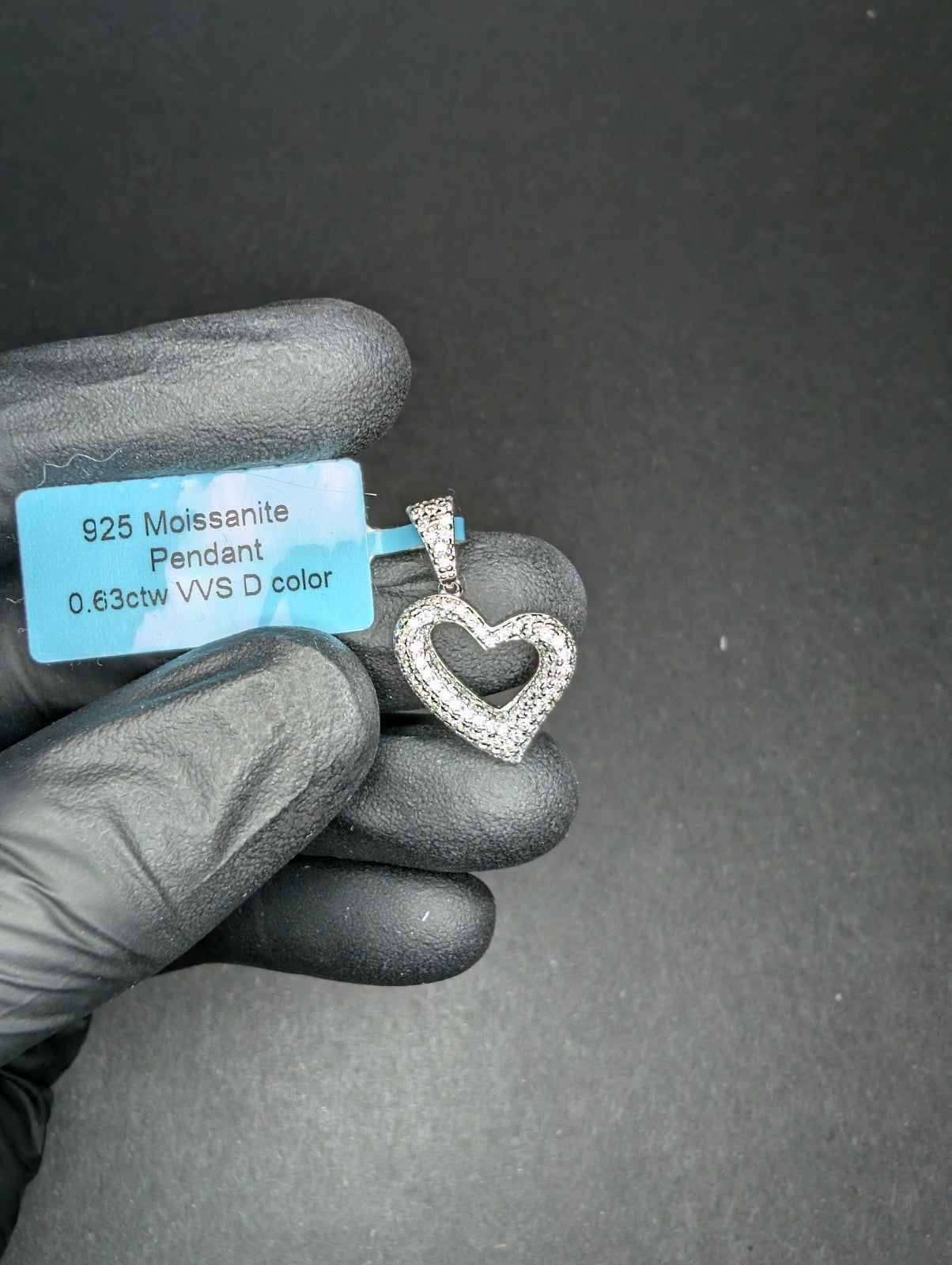 Solid 925 Sterling Silver Iced Out VVS D Moissanite Open Heart Pendant