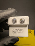 Solid 925 Silver GRA Certified Moissanite 7.3mm Solitaire w/ Square Halo Studs
