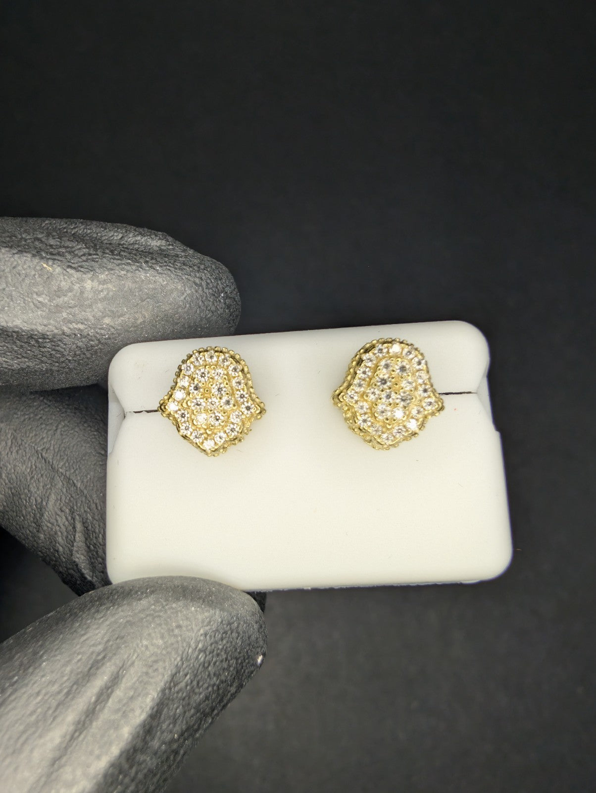 Gold over Solid 925 Silver VVS D Moissanite 3D Hamsa Stud Earrings