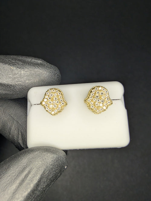 Gold over Solid 925 Silver VVS D Moissanite 3D Hamsa Stud Earrings