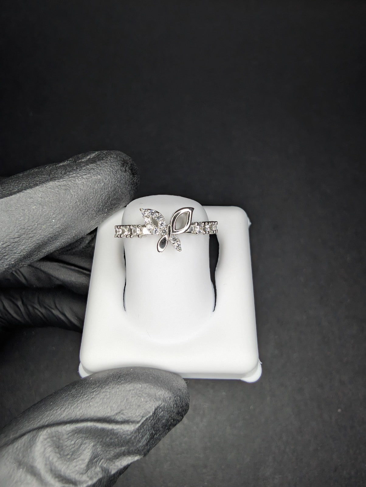 Solid 925 Sterling Silver Butterfly CZ Half Eternity Ring Size 6.5