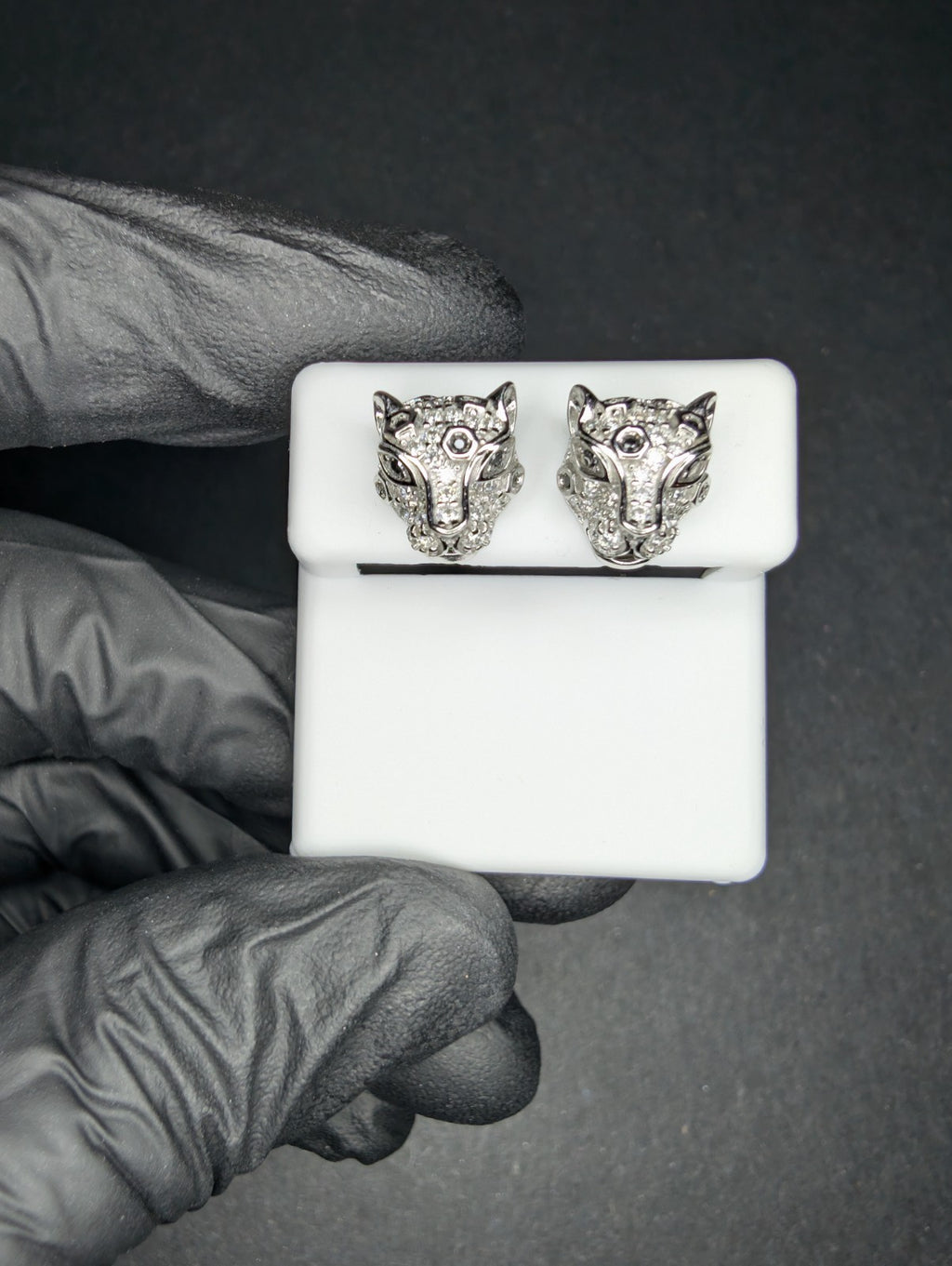 Solid 925 Sterling Silver Black and White VVS D Moissanite Cheetah Stud Earrings