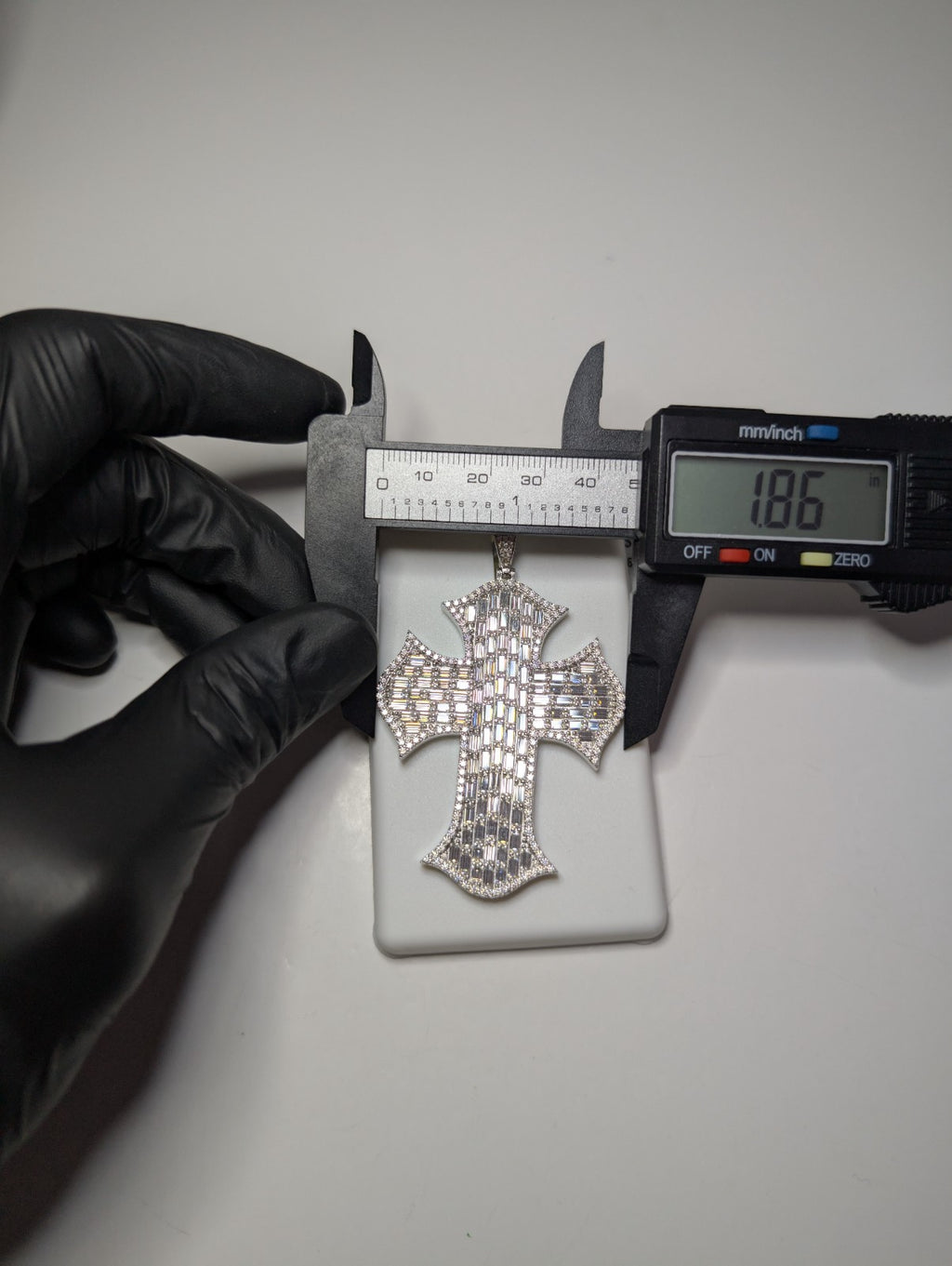 Solid 925 Silver VVS D Huge Iced Out Baguette and Round Moissanite Cross Pendant