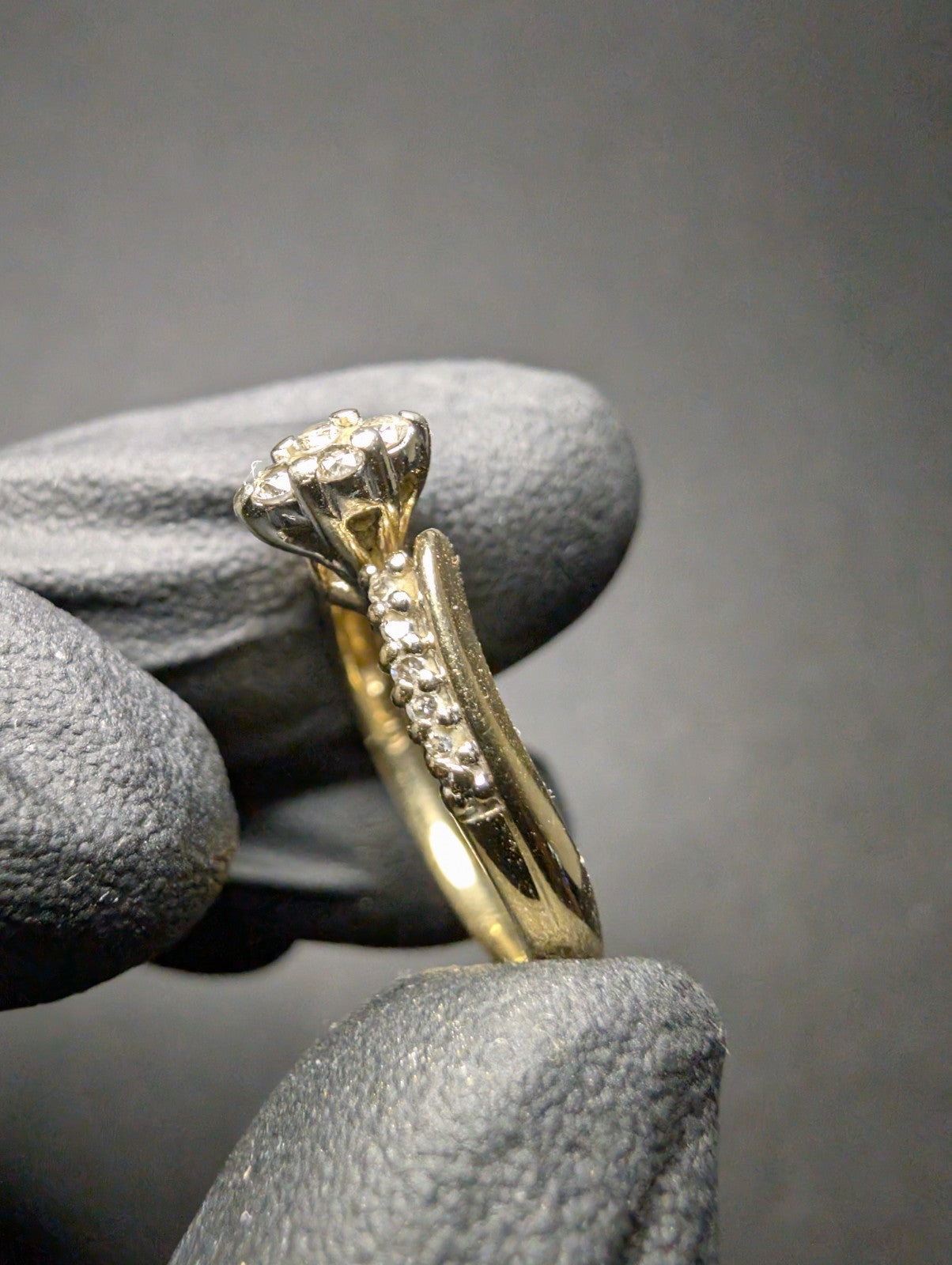 "Keepsake" Solid 10k Yellow Gold Marquise Shaped Diamond Cluster Ring size 7