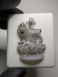 Solid 925 Sterling Silver Icy VVS D Moissanite King of the Jungle Crown Pendant