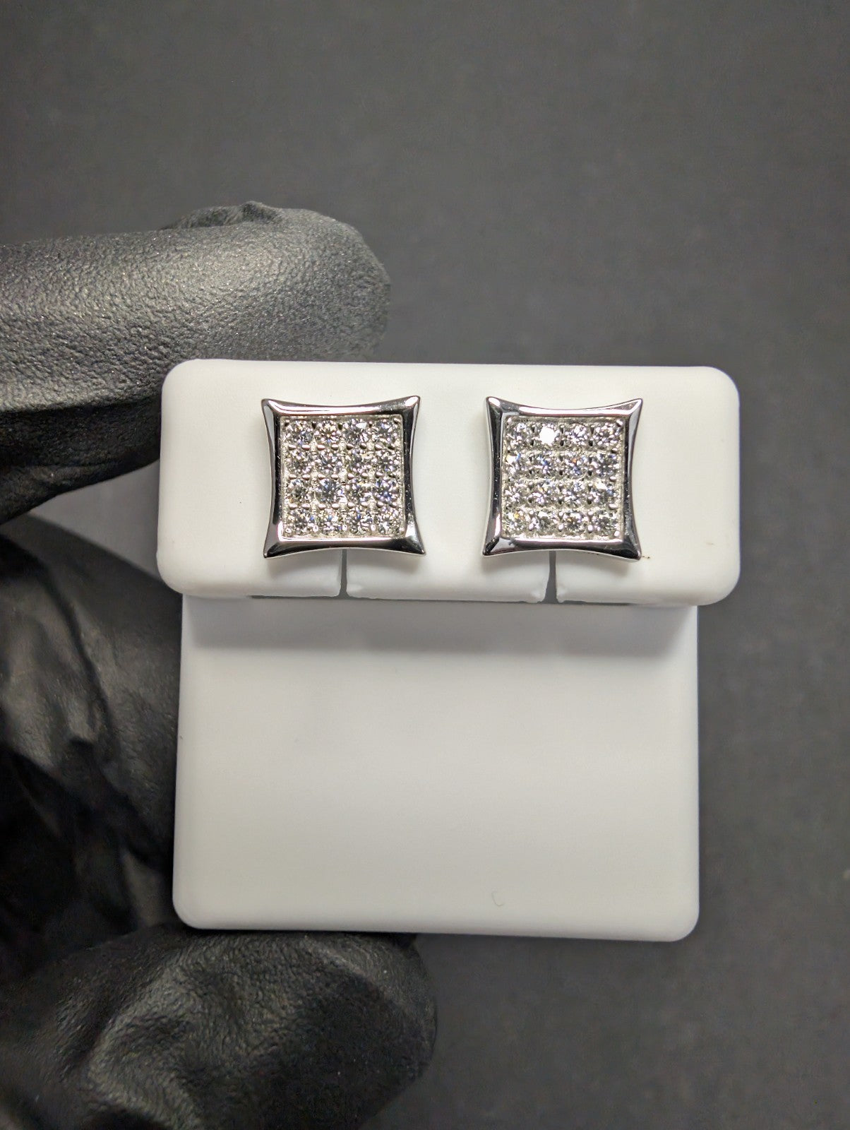 Solid 925 Sterling Silver VVS D Moissanite 9.0mm Pointed Square Stud Earrings