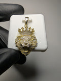 Gold over Solid 925 Sterling Silver Moissanite King of the Jungle Lion Pendant