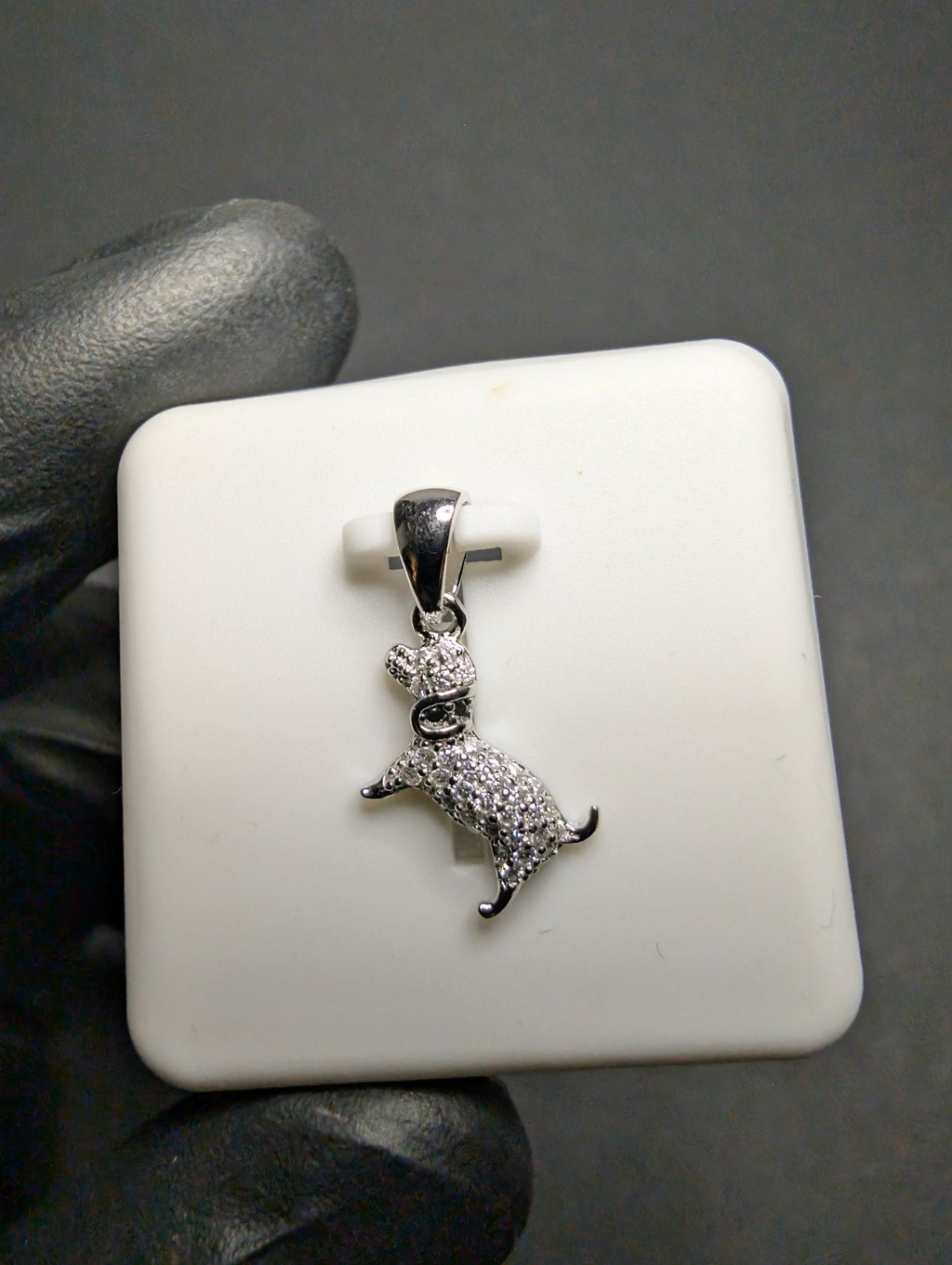 Solid 925 Sterling Silver Iced Out VVS D Moissanite Dainty Dog Pendant