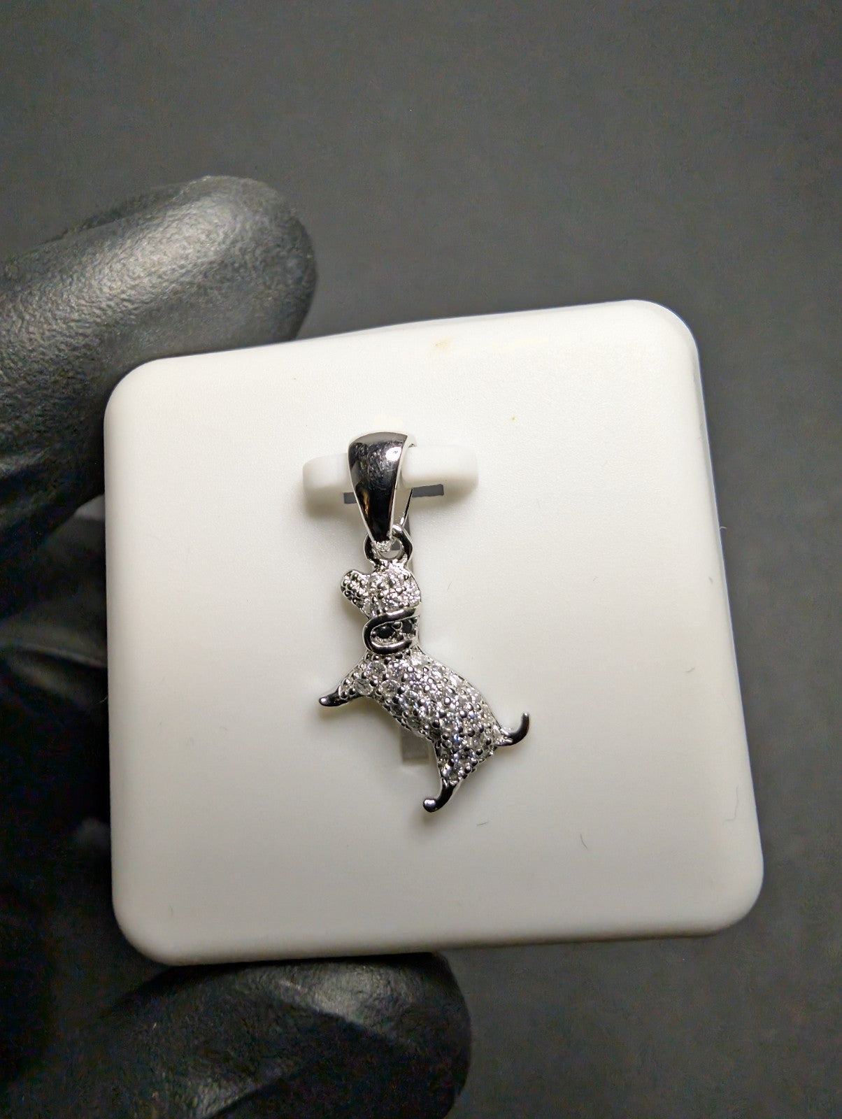 Solid 925 Sterling Silver Iced Out VVS D Moissanite Dainty Dog Pendant