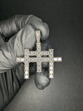 Solid 925 Sterling Silver VVS D Moissanite Tennis Triple Cross Pendant