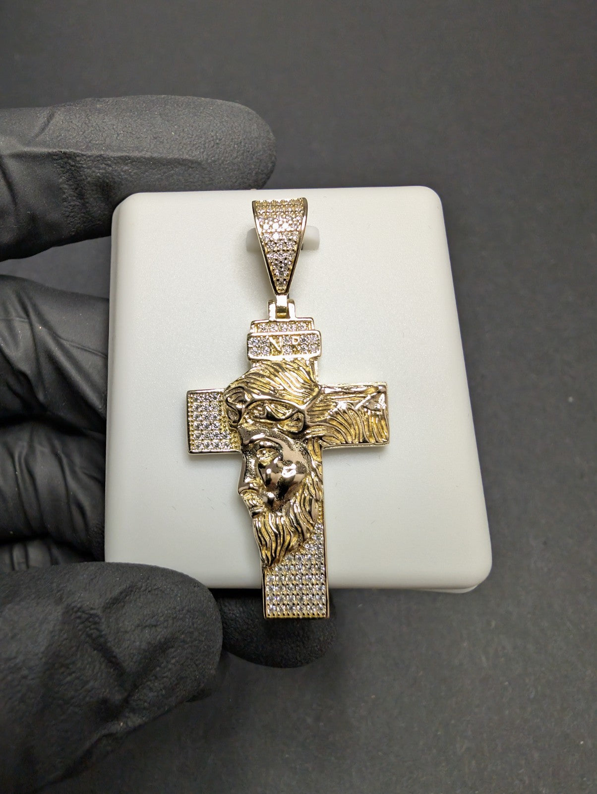 Gold over 925 Sterling Silver VVS D Moissanite Medium Jesus Piece Cross Pendant