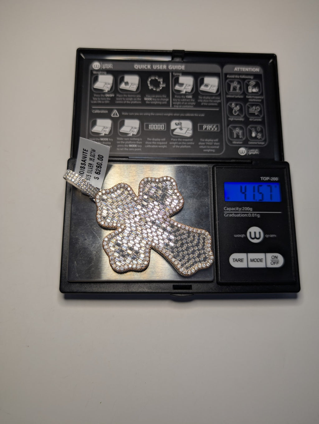 Two-Tone Rose Gold over Solid 925 Silver Huge Iced Out Moissanite Cross Pendant