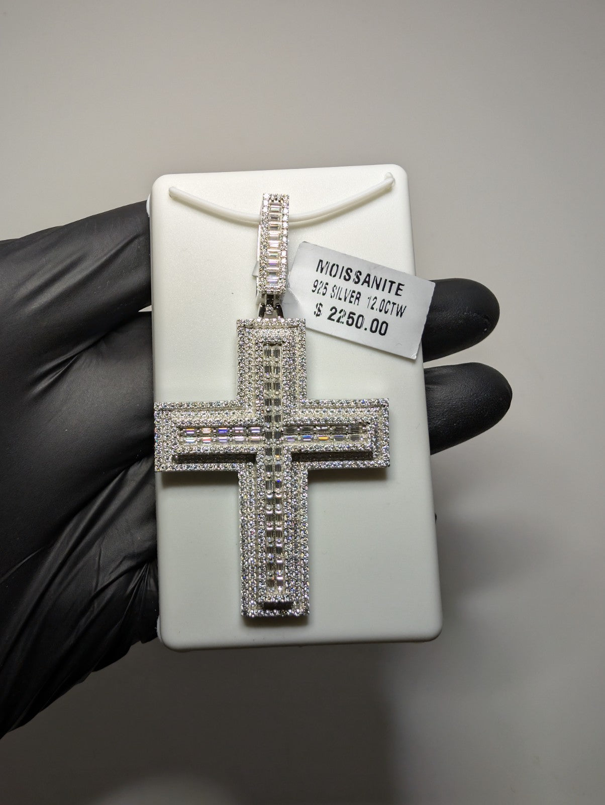 Solid 925 Silver VVS1 D Iced Out Moissanite Large Square Cross Pendant