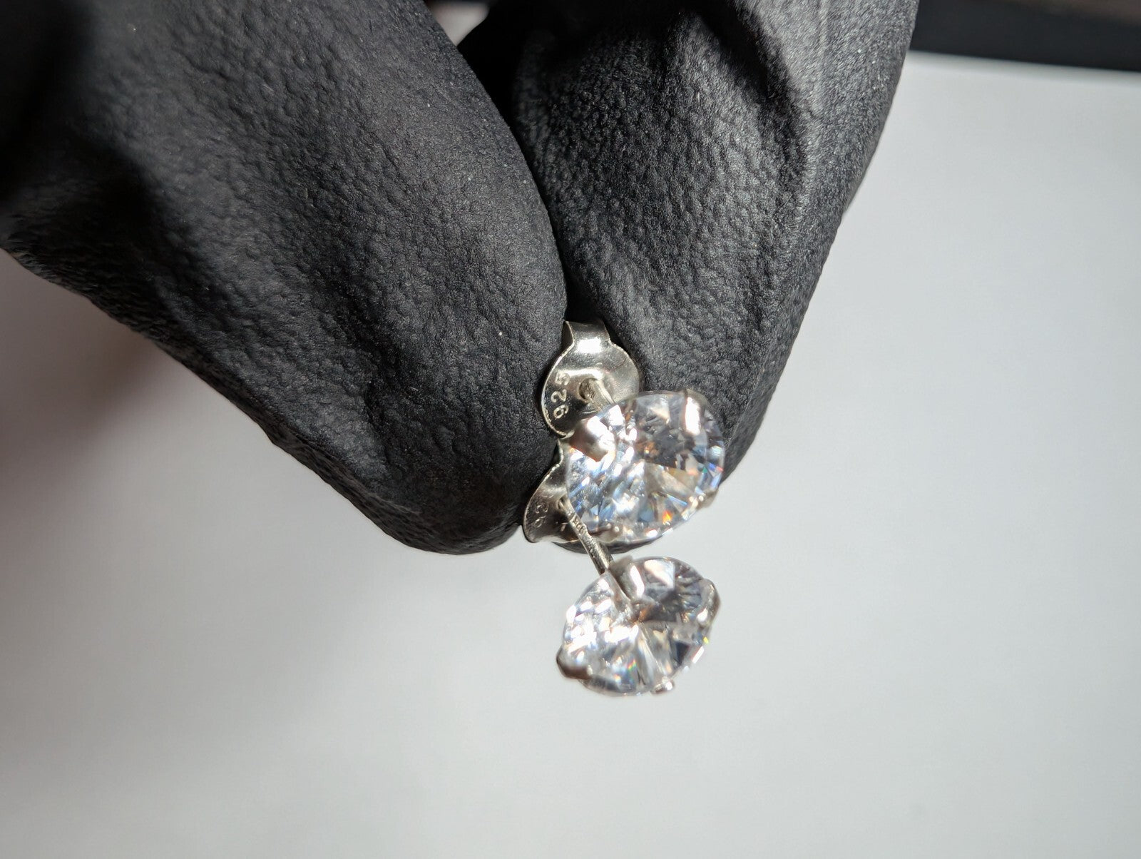 Solid 925 Sterling Silver 5.9mm Round CZ Stone Stud Earrings