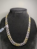 Two Tone Gold over 925 Silver 22" 14mm VVS D Moissanite Monaco Cuban Necklace