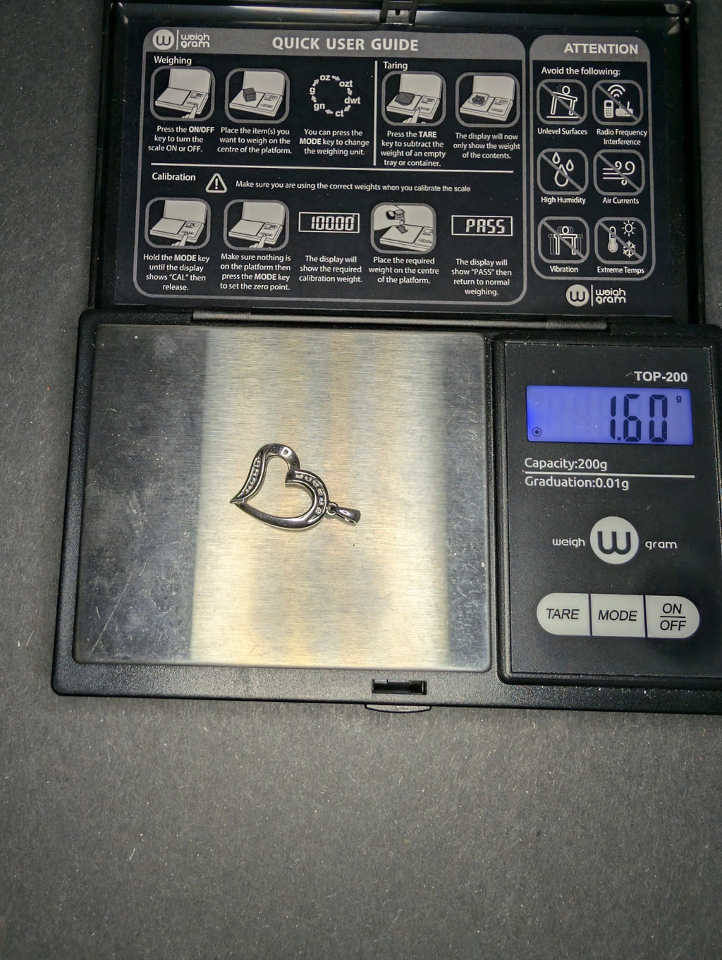 Solid 10k White Gold Heart Shaped Pendant with Natural Diamonds