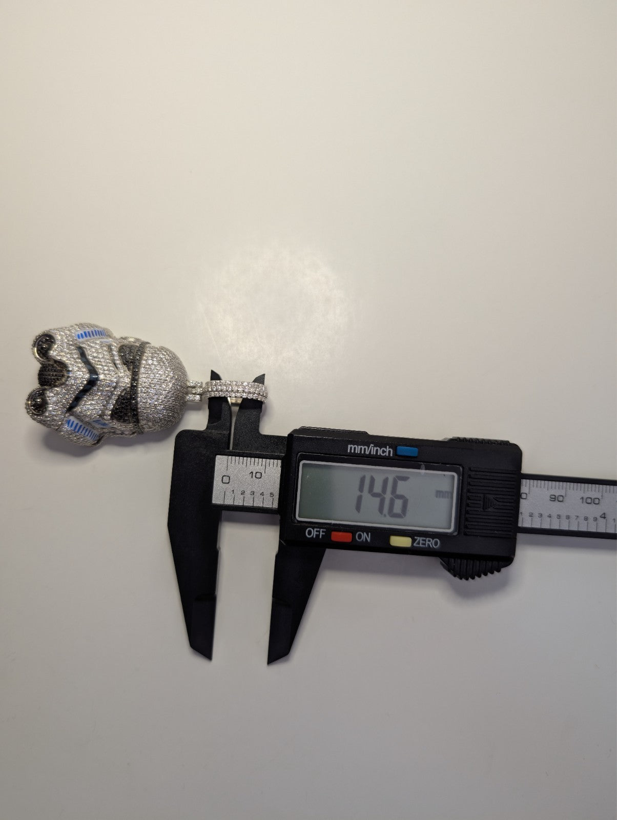 Solid 925 Silver IGL Certified Black and White Moissanite Stormtrooper Pendant