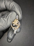 Vintage Solid 10k Rose and White Gold Heart and Dove Pendant w/ Natural Diamonds