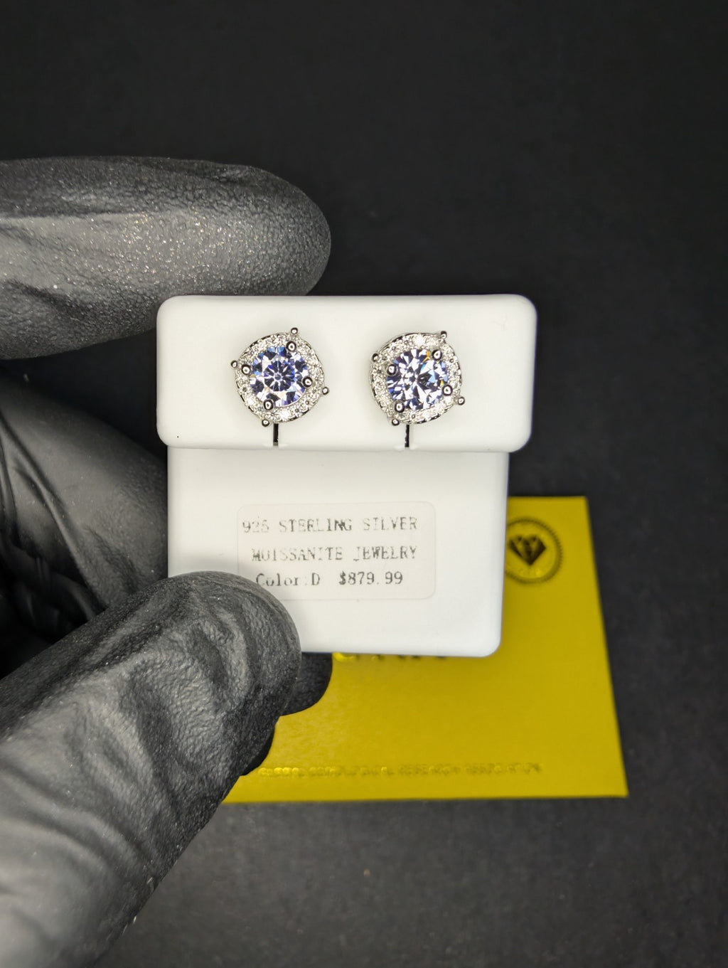 Solid 925 Silver GRA Certified Ice Lavender Moissanite w/ Halo 7.8mm Studs