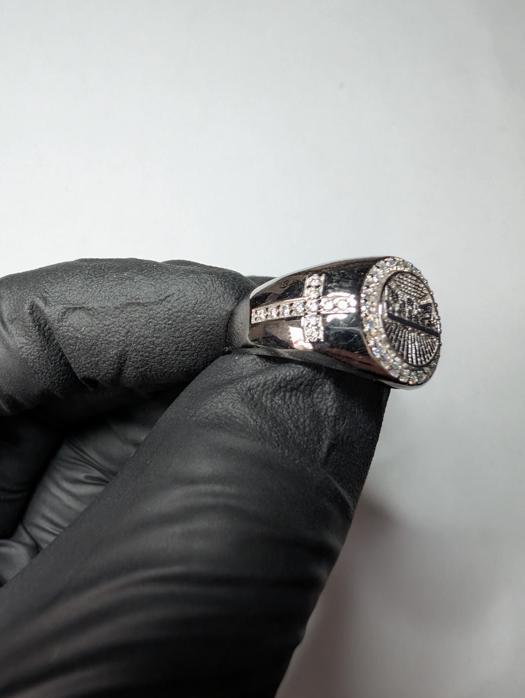 Solid 925 Sterling Silver Iced Out Moissanite Rounded Last Supper Ring Size 10