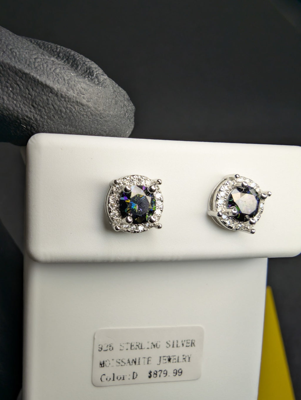 Solid 925 Silver GRA Certified Mystic Topaz Moissanite w/ Halo 7.9mm Studs