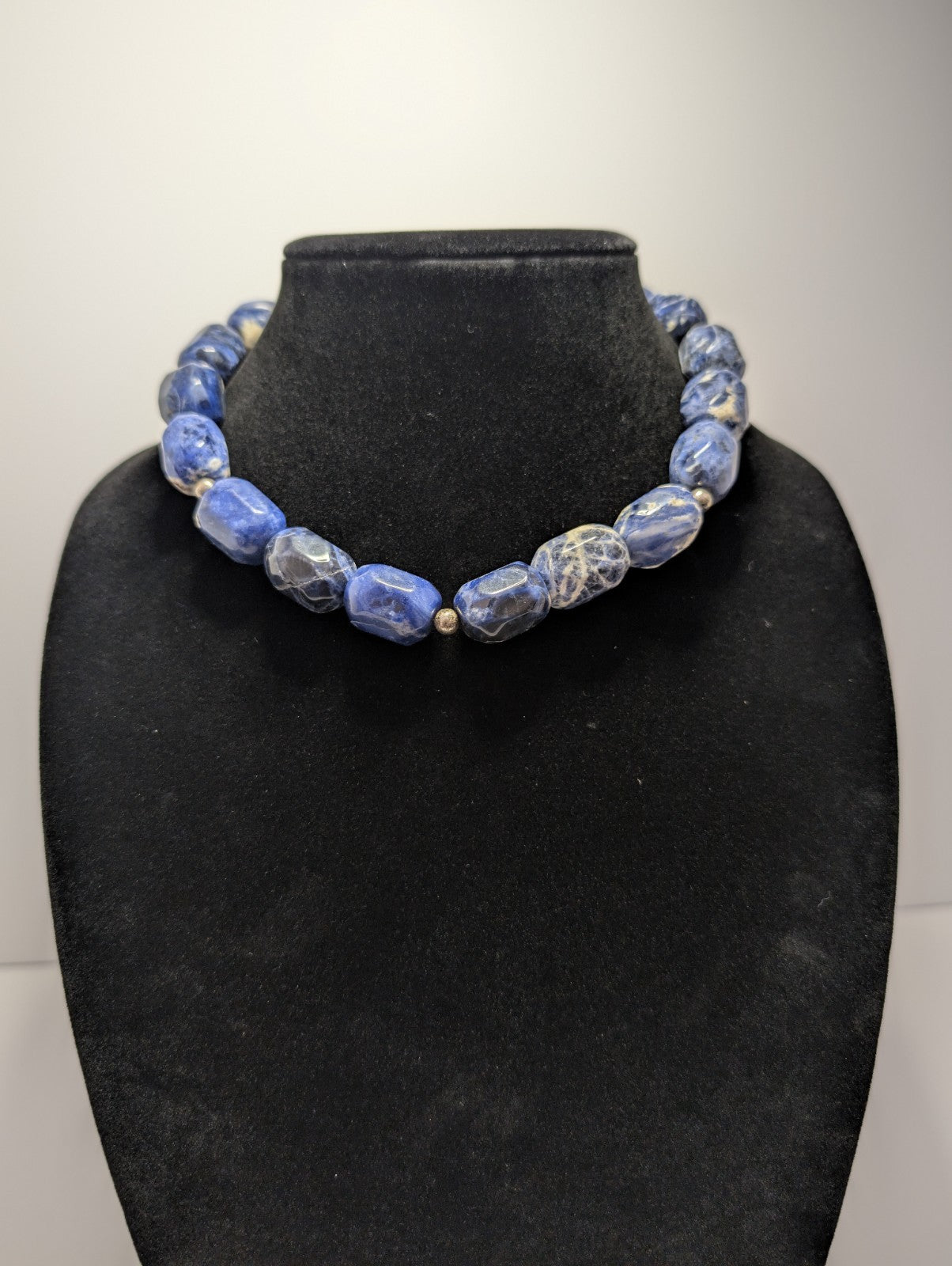 Vintage 925 Sterling Silver Toggle Clasp 18in 16mm Sodalite Necklace