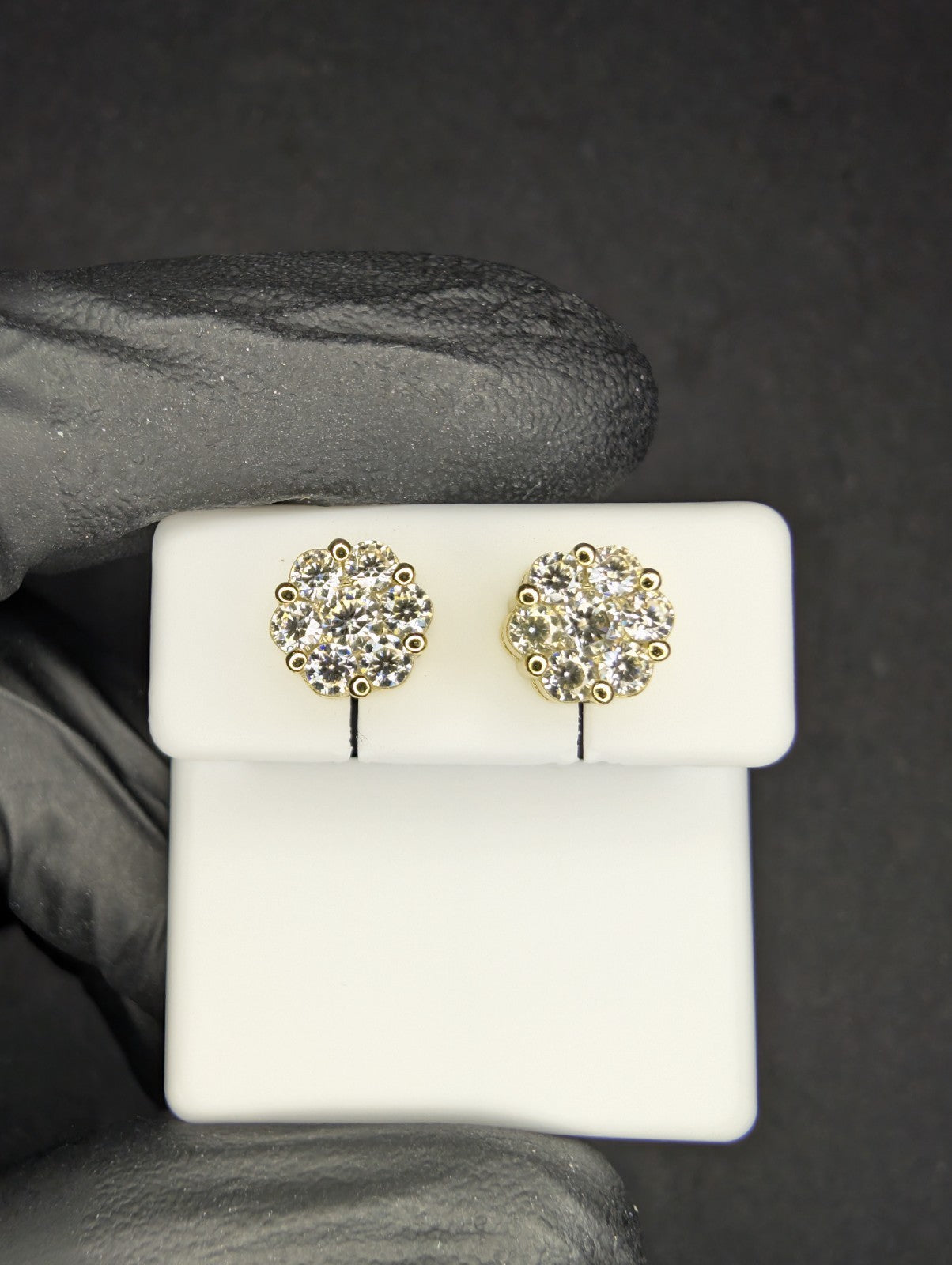 Gold over 925 Sterling Silver VVS D Moissanite 7.7mm Honeycomb Cluster Studs