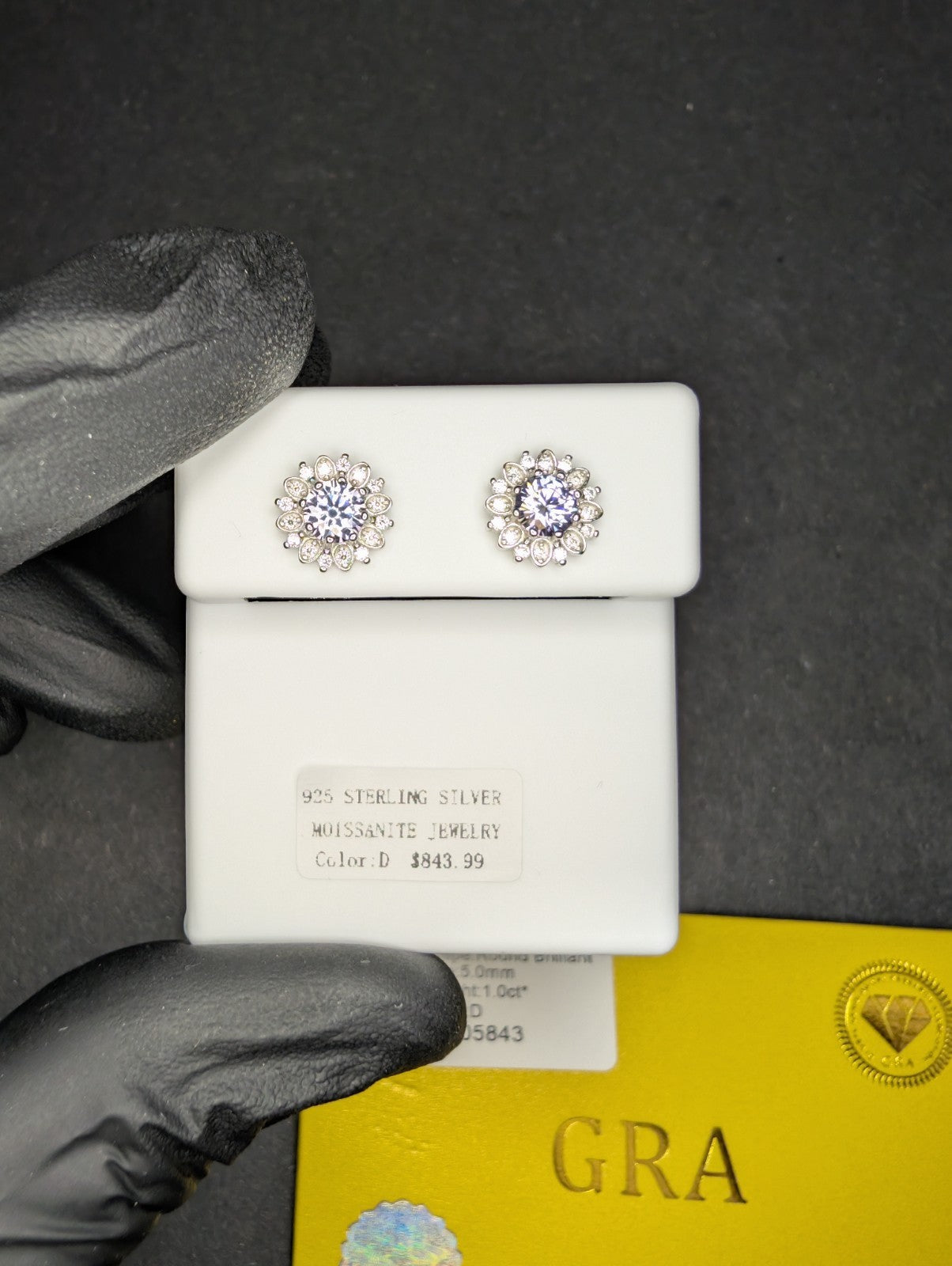 Solid 925 Silver GRA Certified Ice Lavender Moissanite Flower Halo 9.7mm Studs