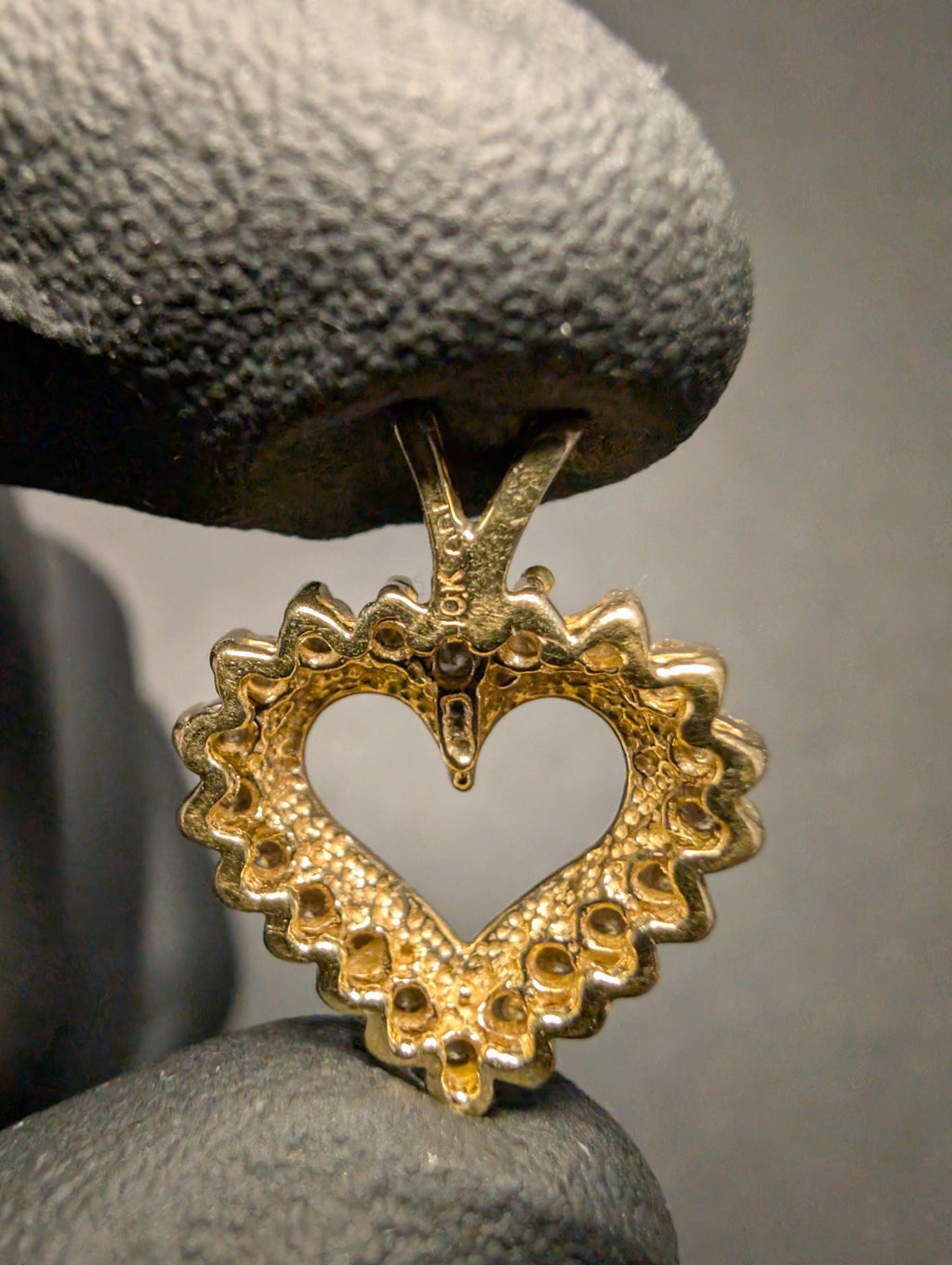 Vintage Solid 10k Yellow Gold Heart Shaped Pendant with .5 CTW Diamond