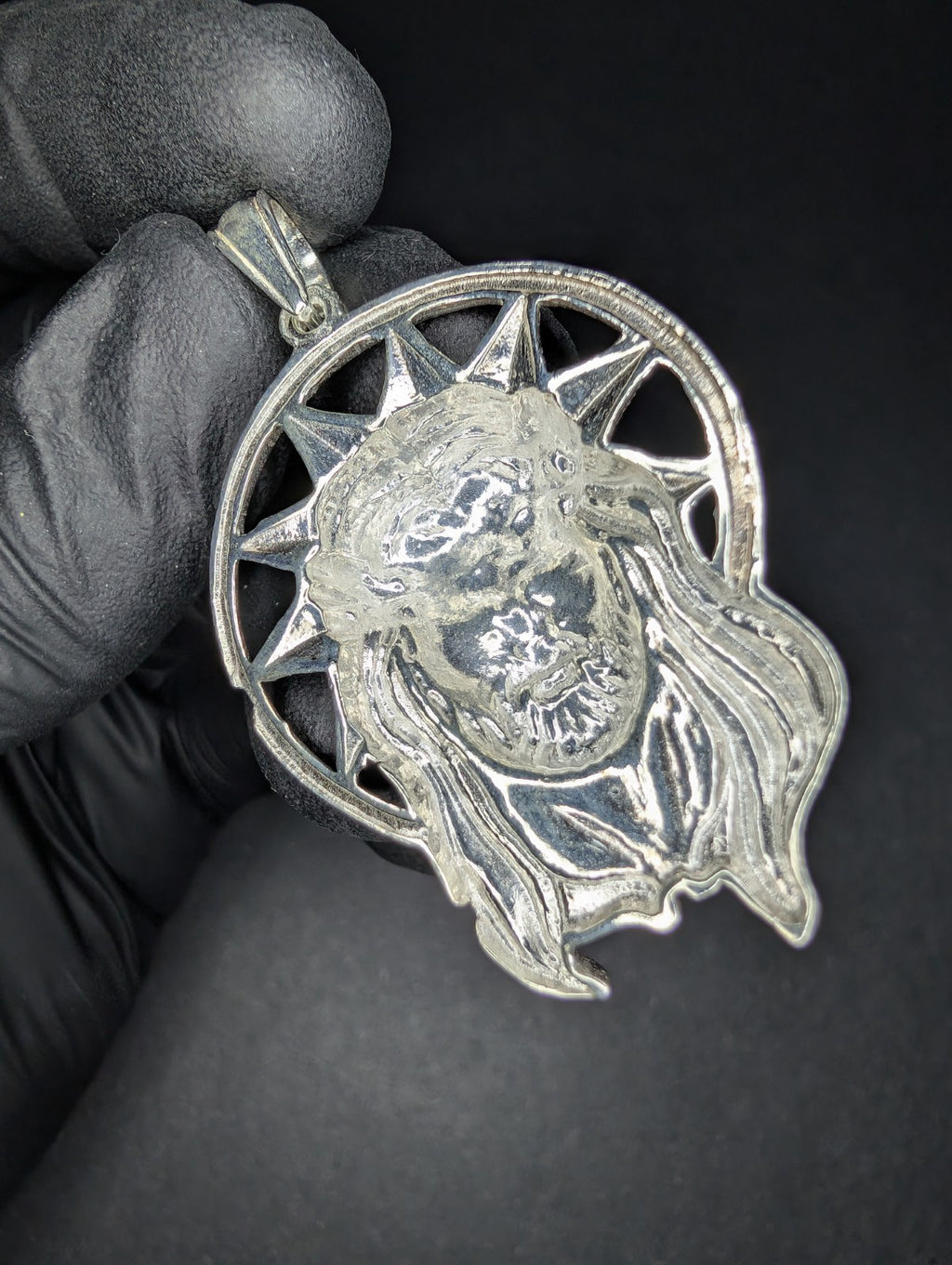 Solid 925 Sterling Silver Jesus Piece with Starburst Halo